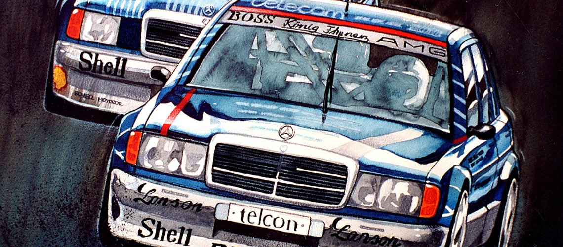 Autós akvarell festmény