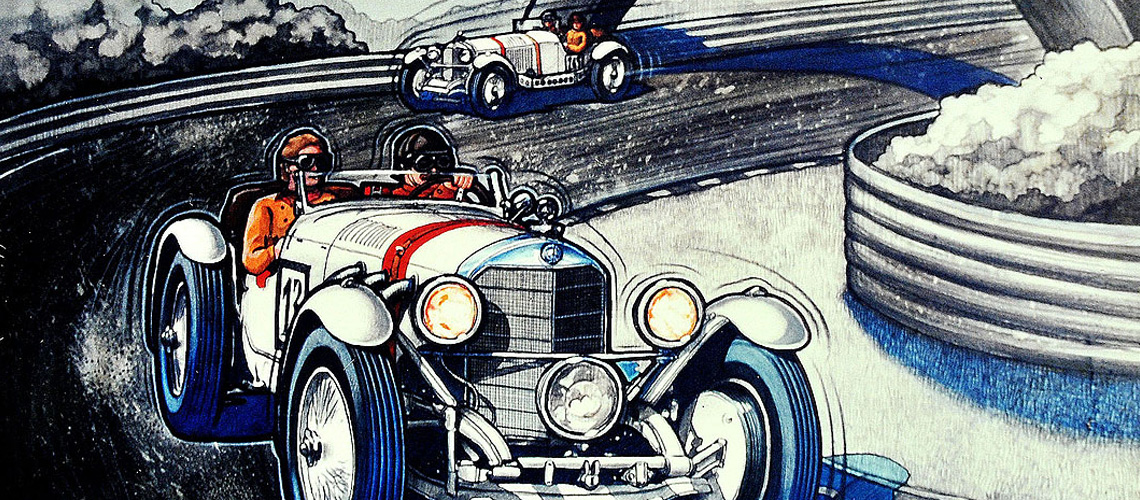 Autós akvarell festmény