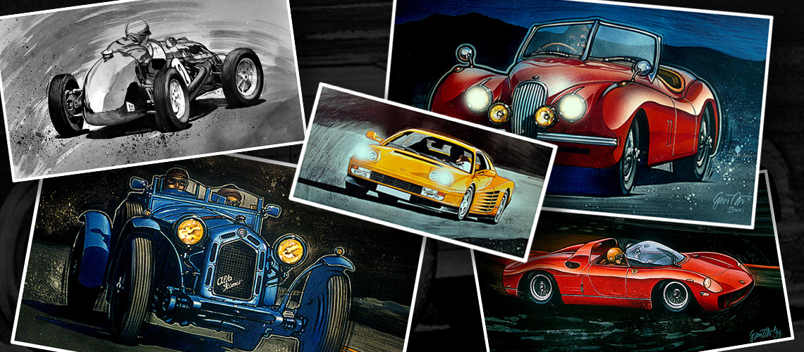 Autós akvarell festmény